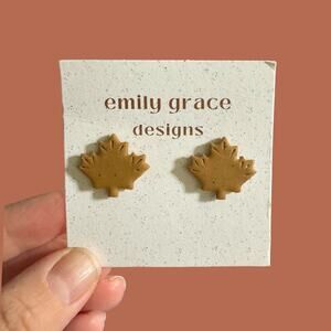 Emily Grace Designs Clay Hndmade Earrings Fall Leaves Leaf Post Backs NEW